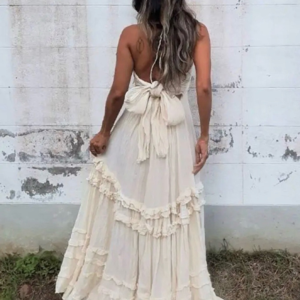 Chic Cream Maxi Dress with Ruffle Details